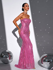 Tube Top High Split Sequin Dress