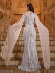 Stand Collar Leaf Sequin Arabian Dress