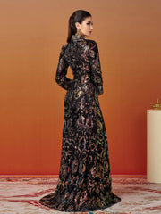 Vintage Sequin Split Black Maxi Dress