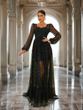 Lantern Sleeve Black Tulle Dress RA60074