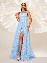 Open Back Floral Decor Elegant Prom Dress