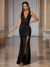 V-neck Split Sequin Prom Dress