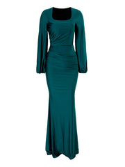 Green Square Neck Mermaid Prom Dress