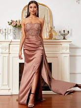 Tube Top High Split Satin Prom Dress