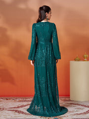 Sexy V-neck Slit Sequin Prom Dress