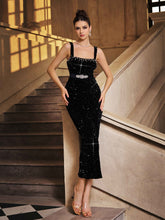 Black Sequin Beads Sheath Cocktail Dress SL30179