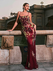 Spaghetti Leaf Sequin Mermaid Prom Dress