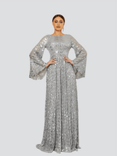 Bell Sleeve Backless Sequin Evening Dress