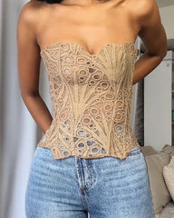 Irregular Lace Back Tie Hollow Corest Top