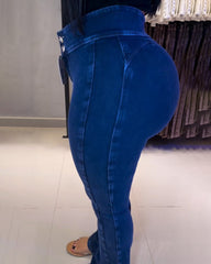 Double-Breasted Tight-Fitting High-Rise Flare Jeans