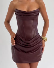 Bandeau Lace-up Leather Bodycon Dress