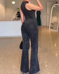 Front-Zip Sleeveless Tight-Fitting Jumpsuit