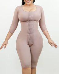 Long-Sleeved 4-Row Hook-and-Eye Tummy Control Shapewear