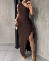 Side-Slit Off-Shoulder Sparkling Bodycon Dress