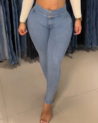 Butt Lifting Double-Breasted Skinny Jeans
