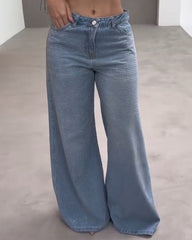 High-Rised Sparkling Rhinestones Wide-Leg Jeans