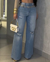 High-Stretch Ripped Wide-Leg Jeans