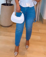 Rhinestone High-Rise Straight-Leg Jeans