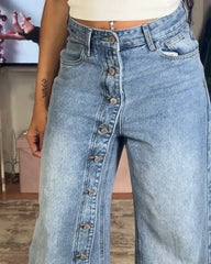 Multi-Button Straight Leg Jeans