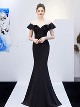 Off Shoulder Embroidery Ruffled Evening Dress