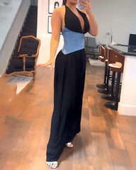 Halter Neck Waist Wide Leg Jumpsuit