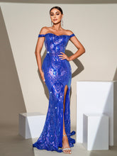 Sweetheart Split Blue Sequin Mermaid Dress