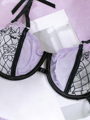 Embroidered Bow Lingerie Three-piece Set