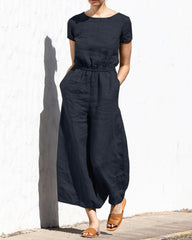 Cotton Linen Wide Leg Jumpsuit