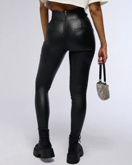 Back-Zip Leather Hip-Lift Leggings