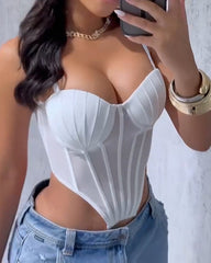 Sheer Mesh Suspender Corset Top