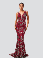 Floral V-neck Sequin Mermaid Prom Dress