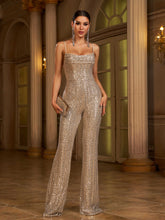 Spaghetti Strap Sleeveless Sequin Apricot Prom Jumpsuits RA60038
