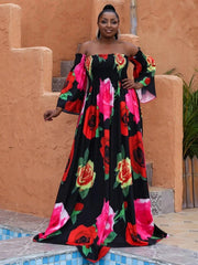 Missord Plus Floral Print Shirred Bardot Dress