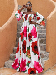 Missord Plus Floral Print Shirred Bardot Dress