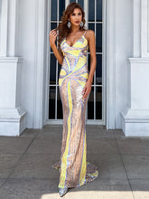 Sexy Spaghetti Sequin Prom Maxi Dress