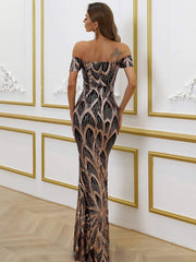 Off Shoulder Maxi Sequin Prom Dress