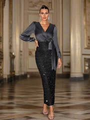 Wrap Panel Sequin Formal Dress