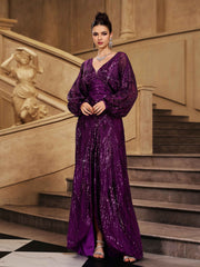 Purple Sequin Loose V-neck Prom Dress