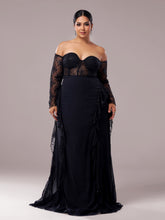 Plus Off Shoulder Corset Lace Panel Prom Dress