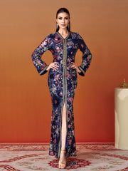 V-neck Floral Sequin Split Formal Dress