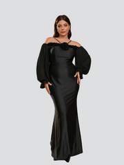 Plus Size Halter Appliqued Panel Black Prom Dress