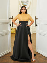 Plus Size Stand Collar Panel A-Line Split Prom Dress