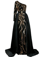 One Shoulder Cloak Sequin Prom Dress