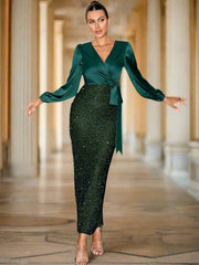 Wrap Panel Sequin Formal Dress