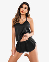 Satin Pajama Set Cami Lace Sleepwear