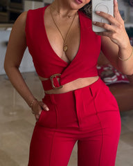 Sleeveless Wide Leg Pants 2-Piece Set