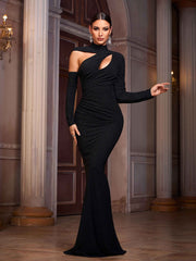 Sexy Round Neck Cut out Black Wrap Mermaid Evening Dress