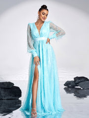 Sequin Fringed Bowknot Prom Dress