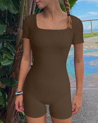 Short Sleeve Square Neck Jumpsuits