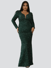 Plus Size Mermaid Sequins Green Dress